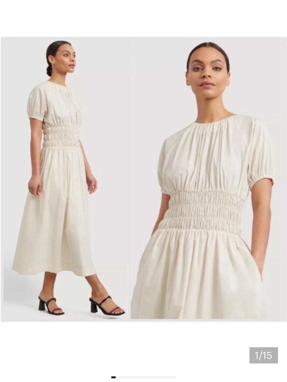 Modern Citizen Cream Midi Maxi Dress with Smocked Waist
